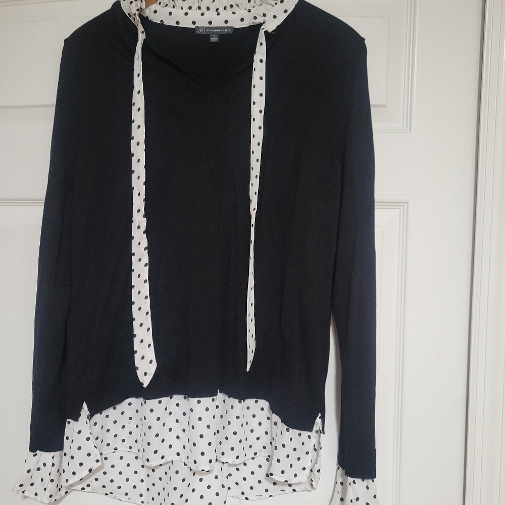 Adrianna Papell Black Sweater Top with Polka Dot Accents - Picture 8 of 8